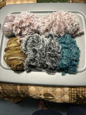 Assorted Plush Fiber Art Yarn Bundle - Pink, Gray, Teal, Gold